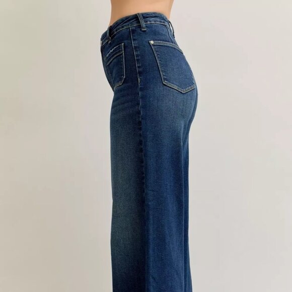 Judy Blue High Waist Palazzo Jeans with Front Patch Pockets - Picture 3 of 6